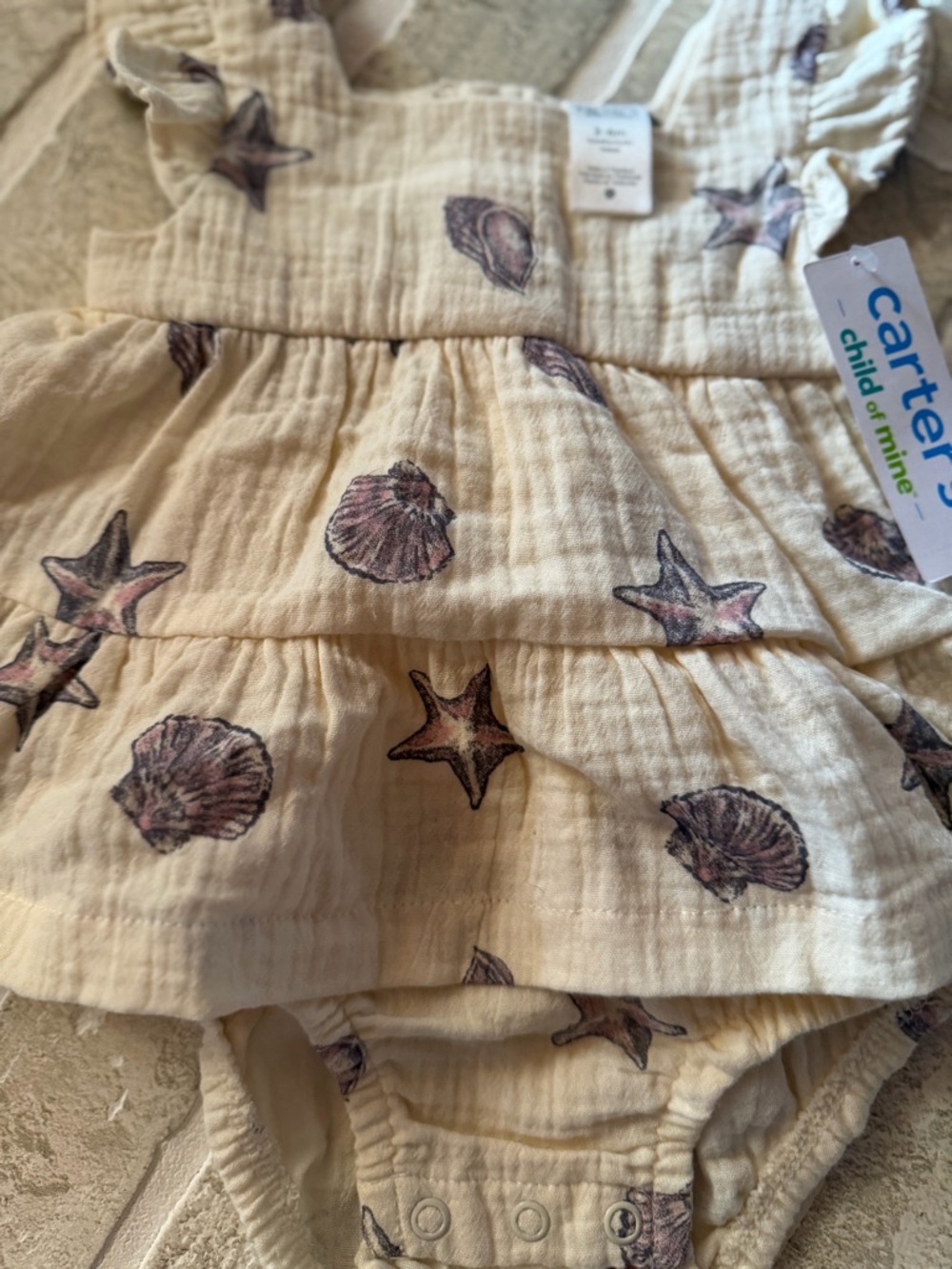 Carter's Cream Seashell & Starfish Ruffle Romper - Picture 2 of 5